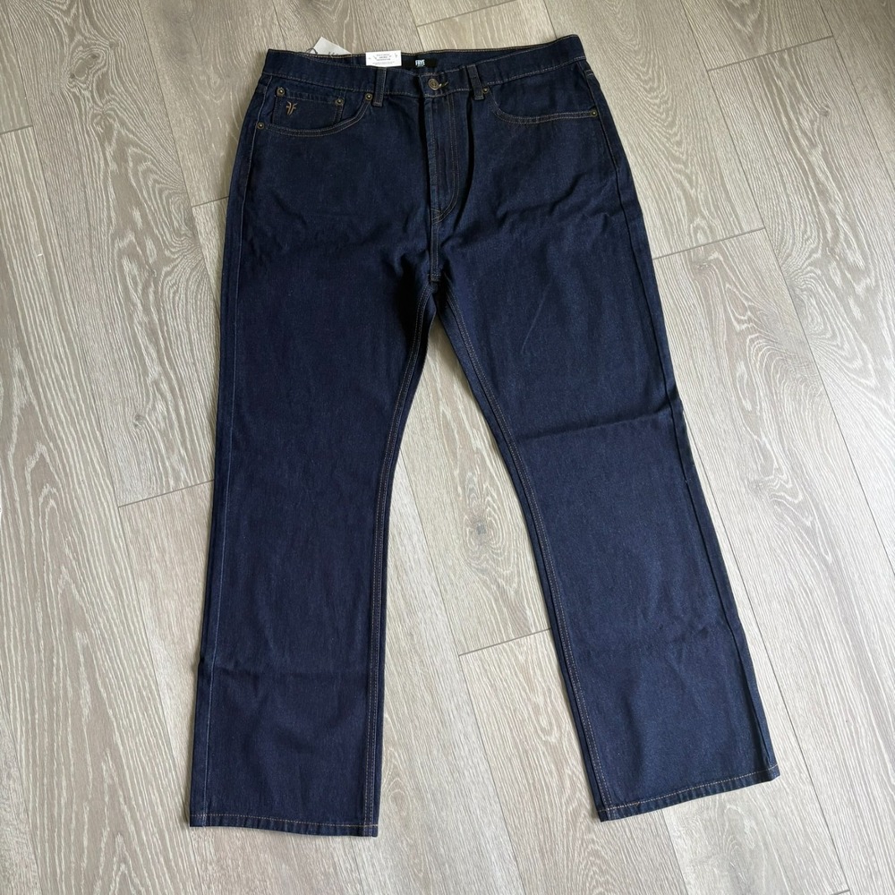 NWT Frye Mens Blue Denim Stylish Outdoor Dark Wash Slim Bootcut Jeans Size 36x30